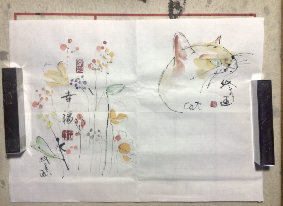 猫と花